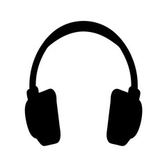Black silhouette of headphones for listening to music on a white background
