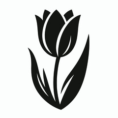&ldquo;Tulip flower, vector silhouette, simple shape, white background