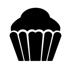 Simple black silhouette of a cupcake with decorative fluted paper cup
