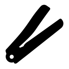 Simple black and white silhouette of a hair styling flat iron