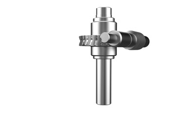 3D rendered metallic worm gear and spur gear mechanism isolated on a PNG Transparent HD Background. High resolution rendering of a mechanical transmission system component for engineering, industry,