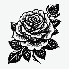 Rose flower, vector silhouette, white background 
