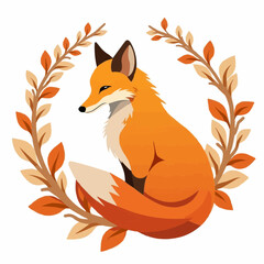 Obraz premium Colorful fox illustration surrounded by autumn leaves 