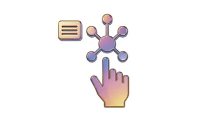 Isolated Iridescent Hand Clicking on Network Menu Icon