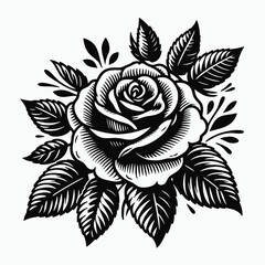 Rose flower, vector silhouette, white background 