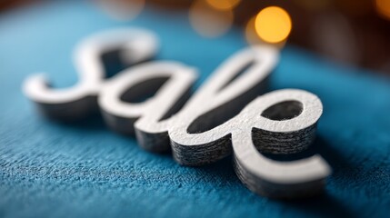 SALE text made of cardboard and felt on blue background for promotion concept.