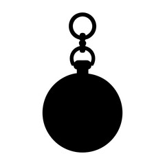 Vintage pocket watch silhouette hanging from a chain on a white background