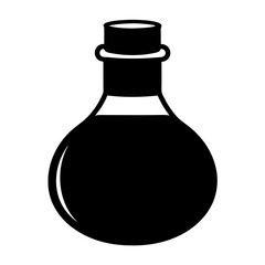 Monochrome illustration of an old style bottle with cork stopper and liquid