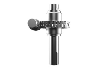 3D rendered metallic worm gear and spur gear mechanism isolated on a PNG Transparent HD Background. High resolution rendering of a mechanical transmission system component for engineering, industry,