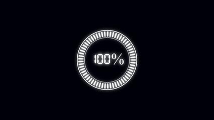 White circular loading screen interface with glowing progress animation.

