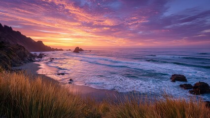 Obraz premium Pink Sunset Along the Shoreline