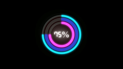 Futuristic Circular Progress Bar with Neon Glow on Black Background.

