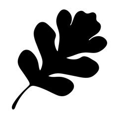 Black silhouette of a stylized leaf with distinctive lobes on white