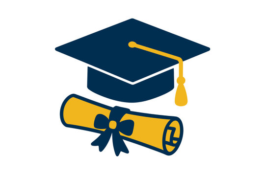 Graduation cap and diploma illustration representing academic achievement and celebration of education milestones