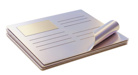 Isolated Stack of Iridescent Documents with Rolled Edge