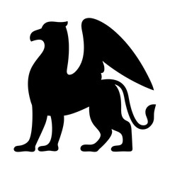 Black Silhouette of a Regal Griffin, Mythical Creature with Wings and Body