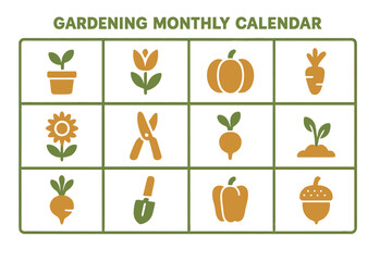 Gardening monthly calendar highlighting essential planting and harvesting activities for each month of the year