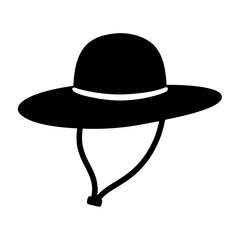Black and White Illustration of a Sun Hat with Strap, for Protection