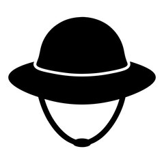 Black and White Illustration of a Sun Hat with Strap, for Protection