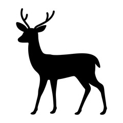 Obraz premium Black Silhouette of a Male Deer with Antlers Standing on White Background