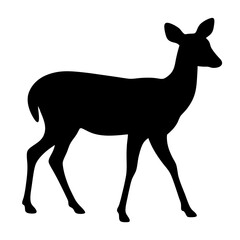 Black silhouette of a deer walking peacefully on a white background