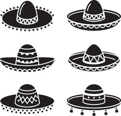 Six Different Styles of Sombrero Hats Vector Icons