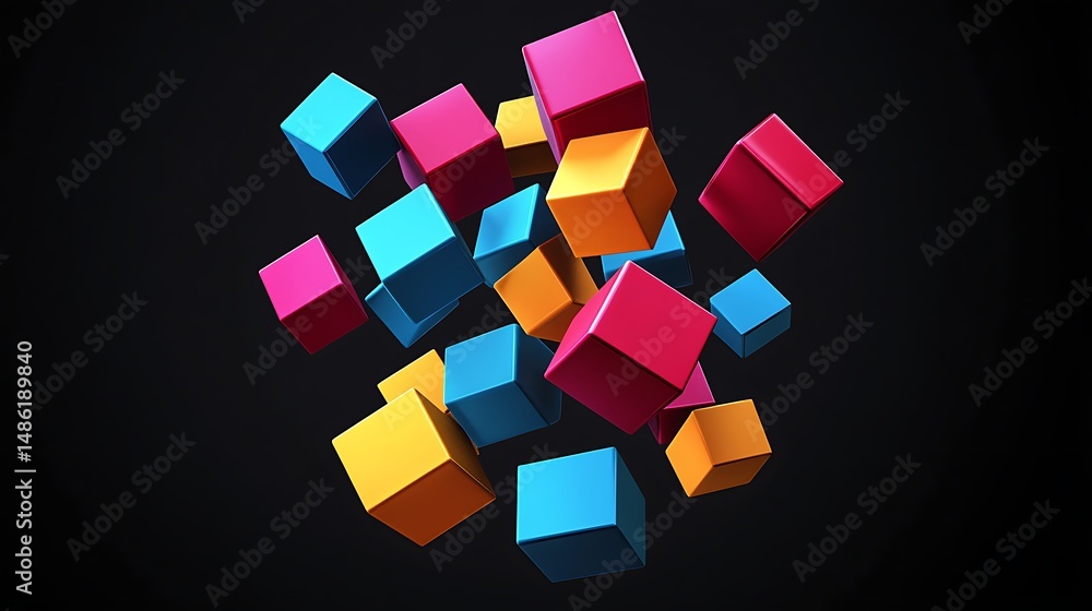 Poster dynamic abstract 3d geometric cubes featuring vibrant colors and shadow effects image