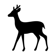 Silhouette of a young deer standing gracefully against a plain white background