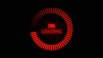 Red Color Circular Download Progress Bar Illustration on Dark Background