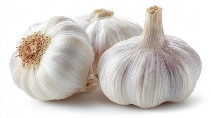 Obraz premium Fresh Heads of Garlic on White Background for Culinary Concepts