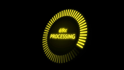 Yellow circular loading screen interface with glowing progress animation.

