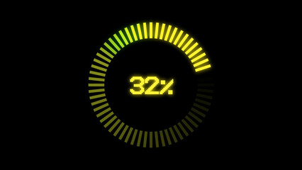 Yellow circular loading screen interface with glowing progress animation.


