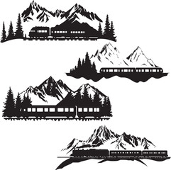 Silhouette of Alps with Train Passing through mountain hill vector