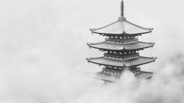 Ancient pagoda shrouded in mist