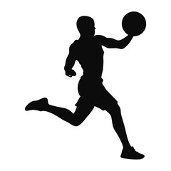 Dynamic Silhouette of a Basketball Player Jumping to Shoot the Ball. High-Quality Sports Vector Illustration for Competitive Athletic-Themed Designs