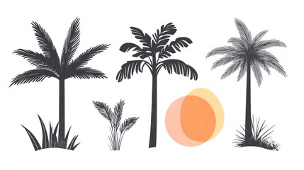 Obraz premium Silhouette tropical palm trees and plants