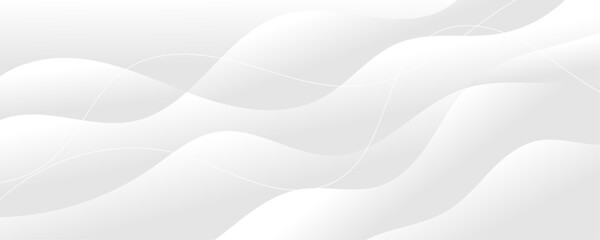 Obraz premium Abstract white luxurious paper waves background. White and light gray gradient texture wave curve lines modern banner design.