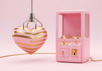 Pink gold striped heart claw machine romantic love game