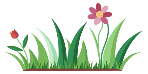 Simple Illustration of Spring Flowers and Grass