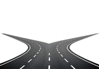 Road forking into two separate paths with dashed lines