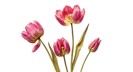 Fototapeta premium Elegant Pink Tulips on Transparent Background Floral Design Spring Blossom Bouquet