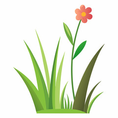 Single Pink Flower with Green Grass Illustration