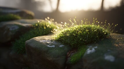 Beautiful Morning Light on Mossy Stone Landscape
