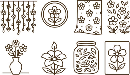 Floral and nature silhouette icons set – botanical, garden and ornament graphics