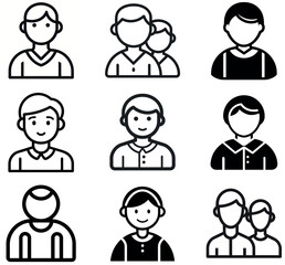 Minimalist User Profile Icon Set, Black and White Line Avatars