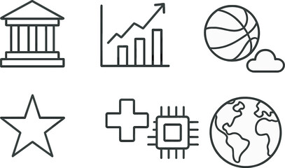 News and media outline icons set – category, communication, technology symbols