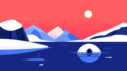 Frozen landscape with a floating ice circle.  Arctic scene