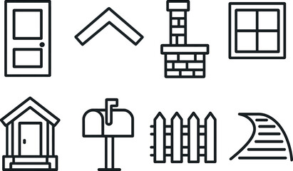 House exterior silhouette icons set – home, building and architecture symbols