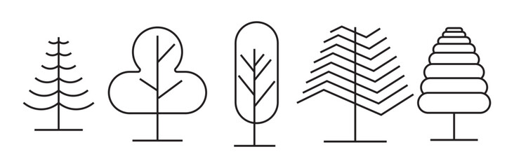 trees linear icons, Big set of minimal trees linear, trees for nature design, Big set of minimal trees linear icons. Vector illustration