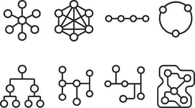 Network topology linear icons set &ndash; outline, connectivity and diagram symbols